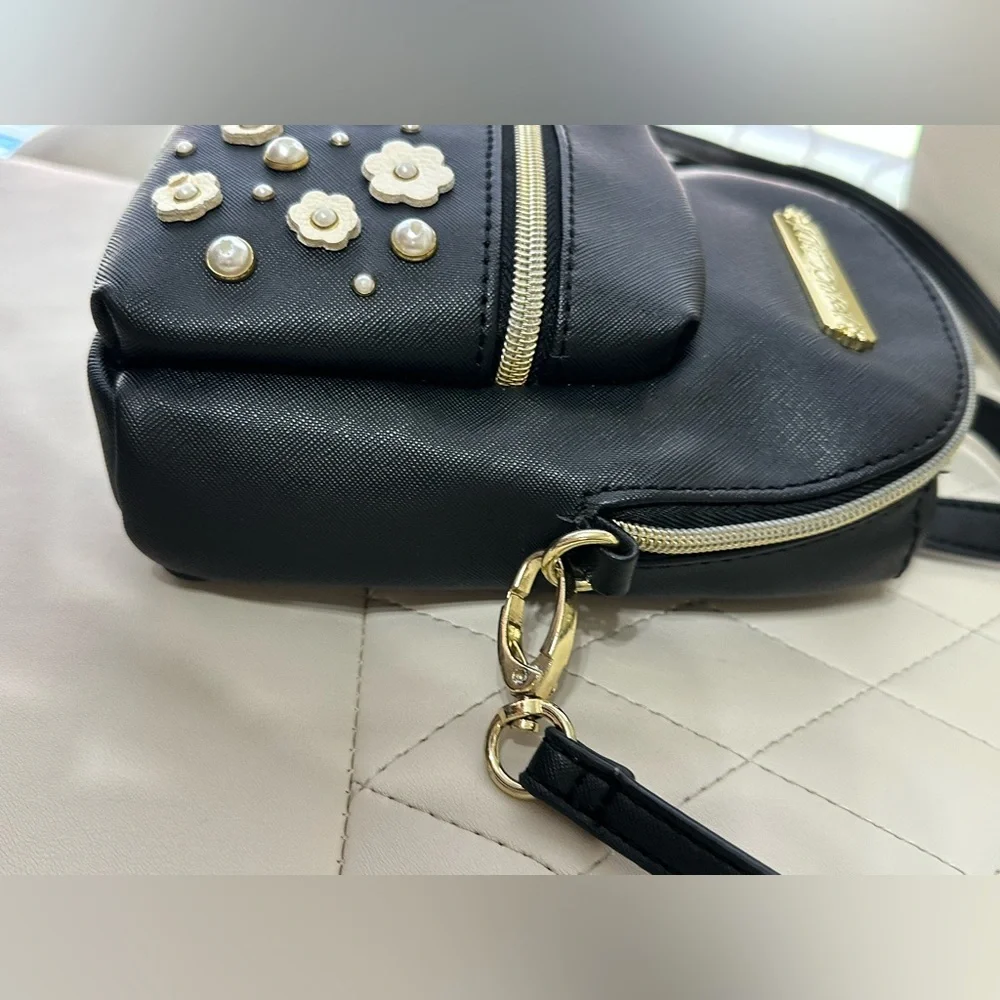 BETSEY JOHNSON Pearl flower Accents Mini Backpack Crossbody purse